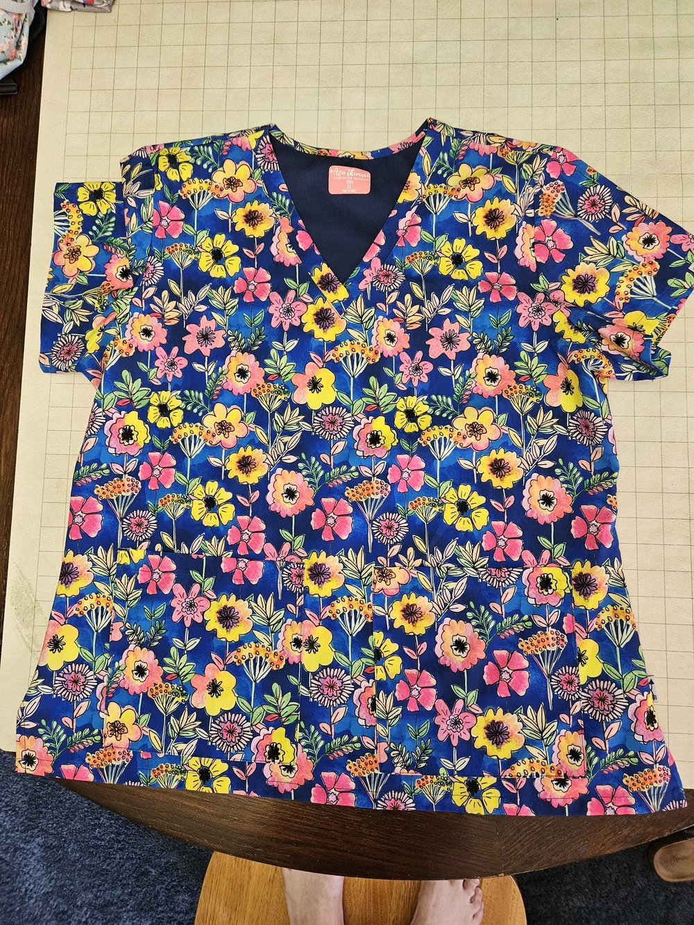 Bright Floral V-Neck Scrub Top